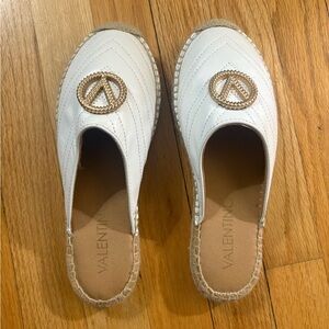 Valentino White Leather Mules with Gold Accent